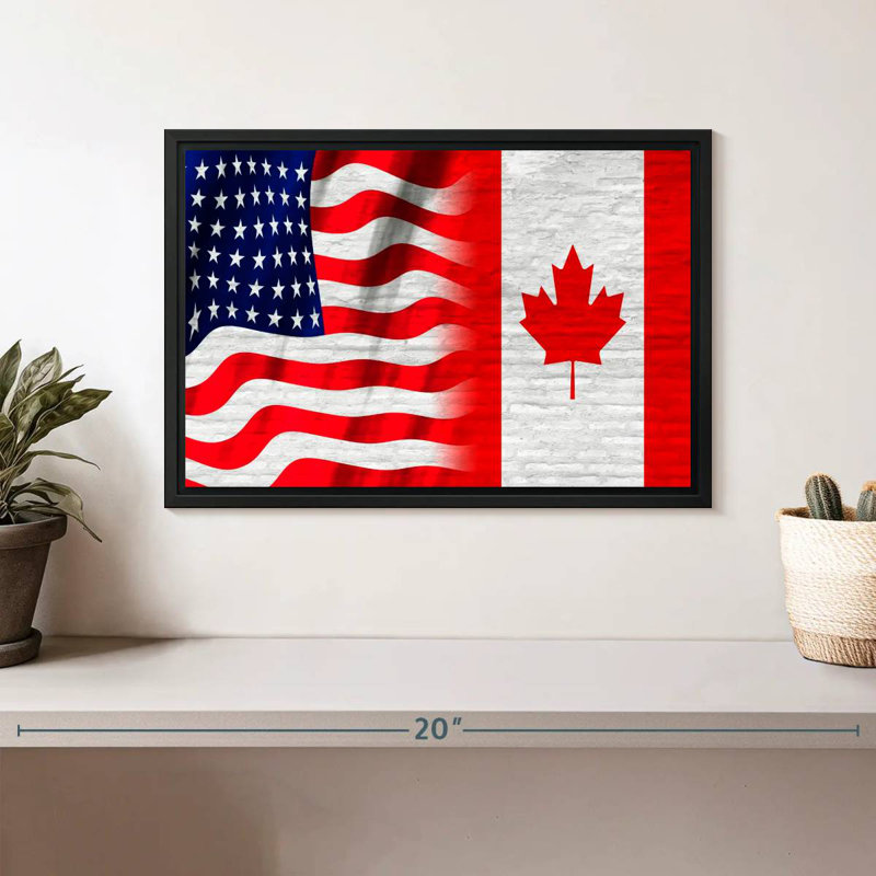Borges, drapeau américain et canadien, H 9 po x l 13 po