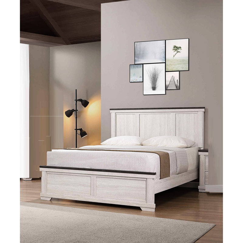 Rustic Style Full Size Bed With Slats & Support Legs In Antique White Brown And