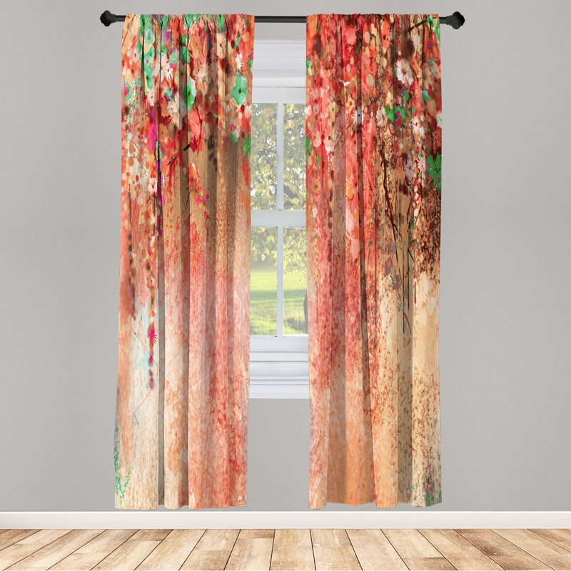 Microfiber Floral Semi-Sheer Rod Pocket Curtain Panels, 28" W x 84" L, Red