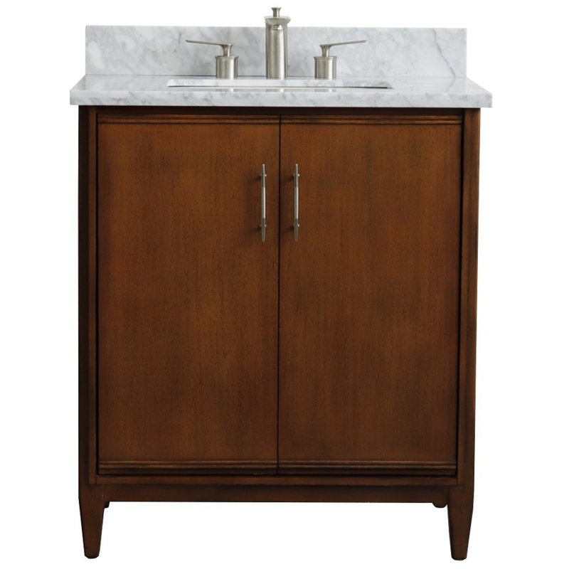 Ensemble de meuble-lavabo simple 31 po, Marbre de Carrare blanc