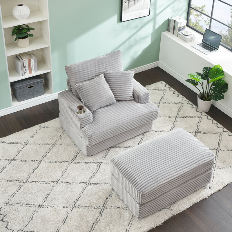 39-inch Spring upholstered armchair and Ottoman set - comfortable single sofa, Grey
