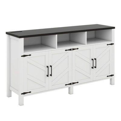 Buffet 59 "avec prises de courant et ports USB, armoire de rangement 4 portes avec tablettes réglables, table buffet en bois