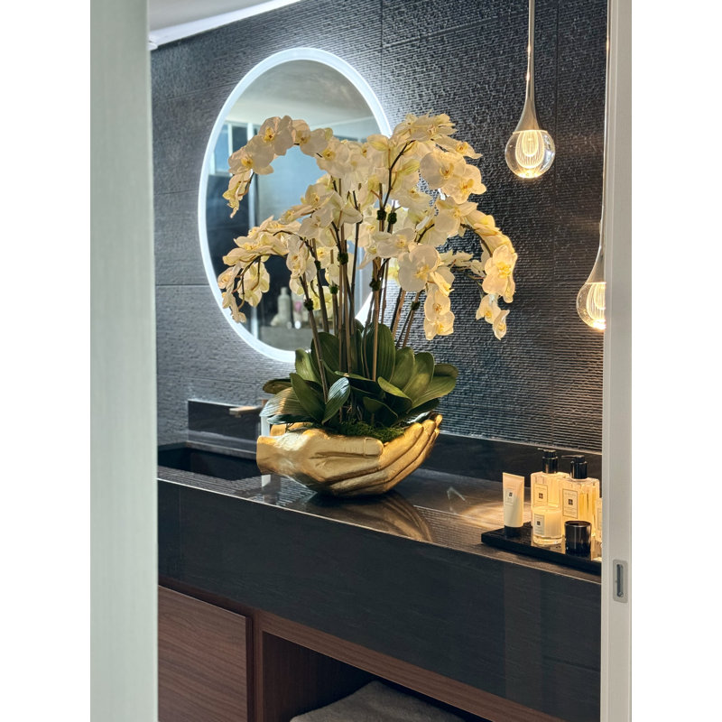 Orchid Floral Arrangement in Vase, Gold