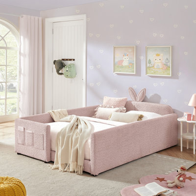 Upholstered Platform Bed with Cute Rabbit Ear Shaped Headboard