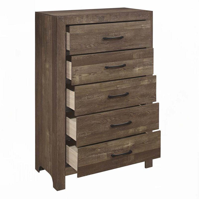 Commode 5 tiroirs Davaya, Brun rustique
