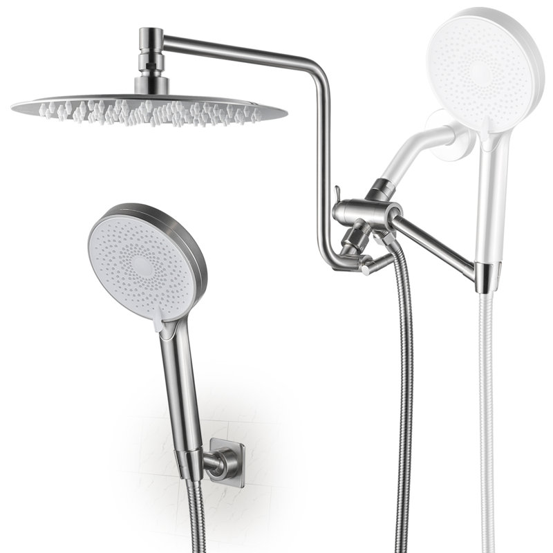 Bras de douche pivotant avec douchette Rainfall, Nickel brossé