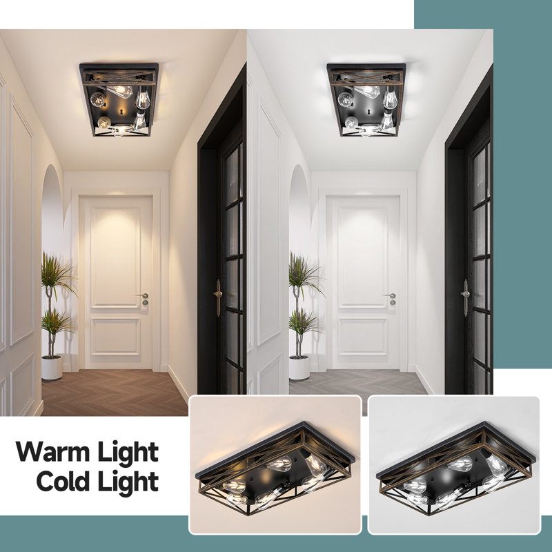 Farmhouse Rustic Ceiling Light For Kitchen, 6-Light Hallway Flush Mount Light Fixtures Ceiling Mount,23" Industrial Metal Cage Ceiling Light For Farmhouse,Kitchen,Hallway E26 Base