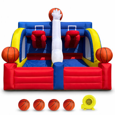 13×10×12ft Inflatable Basketball Hoop Game with Blocking Hands, Interactive Shot Challenge with 4 Balls & Air Blower, Portable Blow Up Basketball Hoop for Parties, Carnivals & Backyard Fun