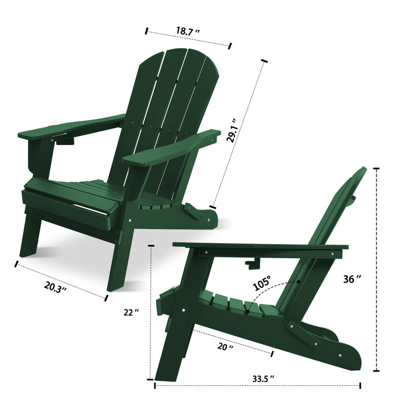 Folding Resin Adirondack Chairs (set Of 2), Dark Green