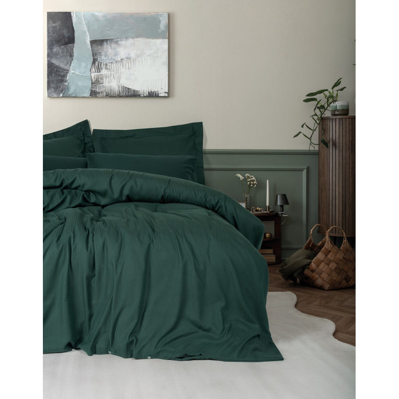 Petrol Green Double Quilt Cover Set, 79 x 87 | 60% Lyocell / 40% Cotton, Reactive Printing | Includes 79 x 102 Flat Sheet & 20 x 28 Oxford Pillowcases (2) | Machine Washable, Button Closure for Duvet Cover