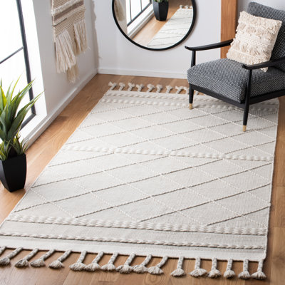 Casablanca Hand Loomed Wool/Cotton Geometric Rug in Ivory