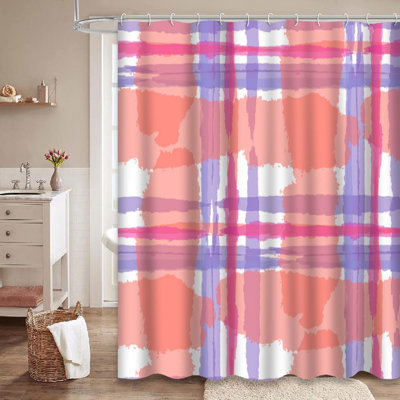 Rustic Tartan Grunge Stripes Wallpaper Linen Cloth Rustic Check Plaid Rustic Rustic Shower Curtain with 12 Hooks