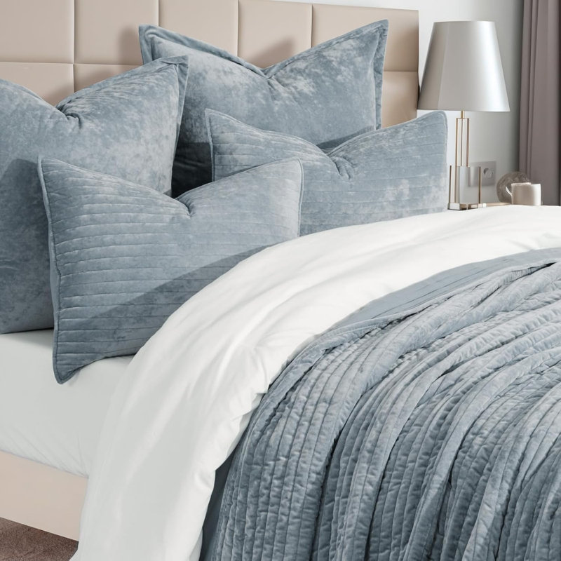 Luxe Velvet Channel Quilt Set, Queen, Blue Linen