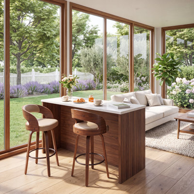 Tabouret de comptoir pivotant moderne de 26 po avec cadre en bois cintré