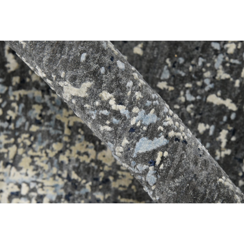Annastaziah Abstract Handmade Hand-Knotted Indoor Use Only Area Rug in Gray/Tan/Blue, Rectangle 10' x 14'