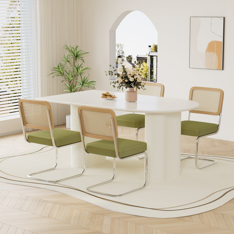 Ensemble de salle à manger à piédestal moderne avec chaises en velours, Vert / Argent, 5