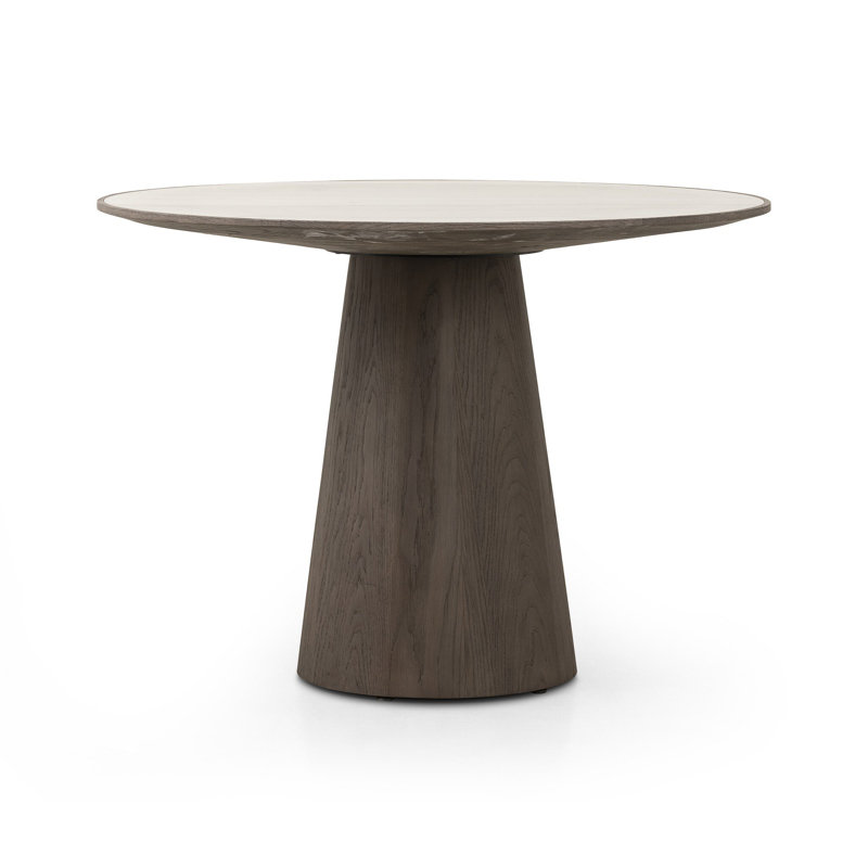 Skye Round Oak Pedestal Dining Table, 30" H x 42" W x 42" D, White Marble/Weathered Dark Oak