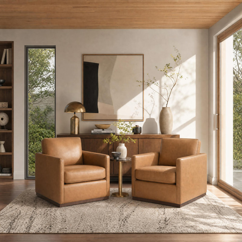 Fauteuil pivotant large Assiatou, Similicuir brun cognac