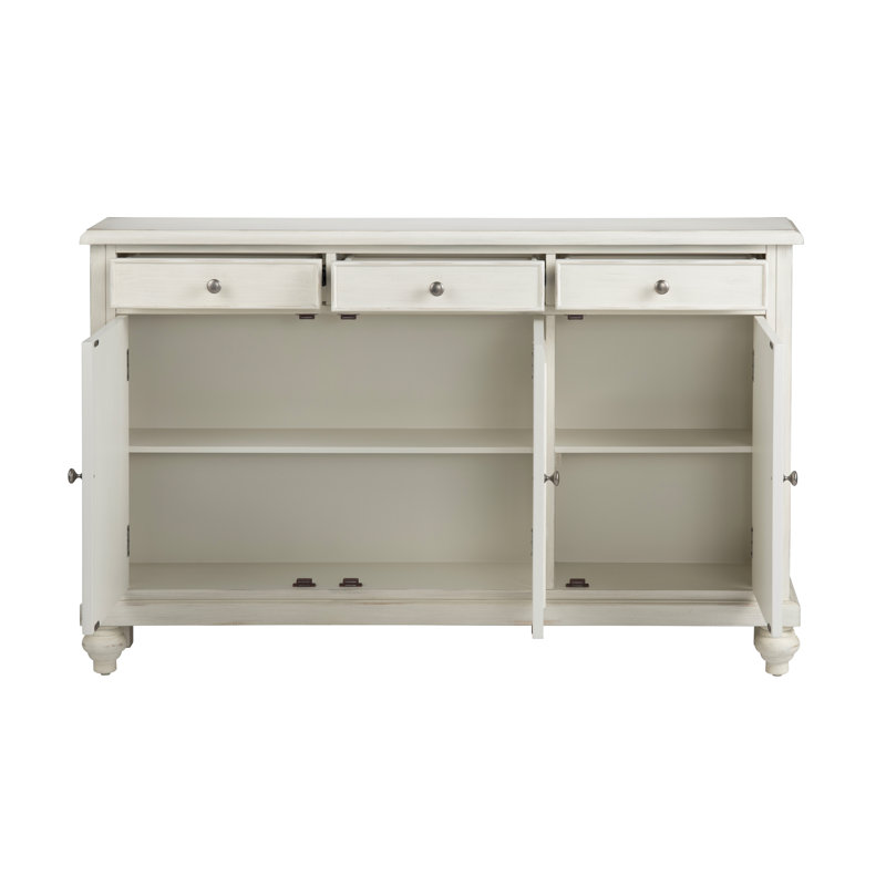55.5 in. White Solid Wood 3 Drawer 3 Door Sideboard_Buffet Table, White