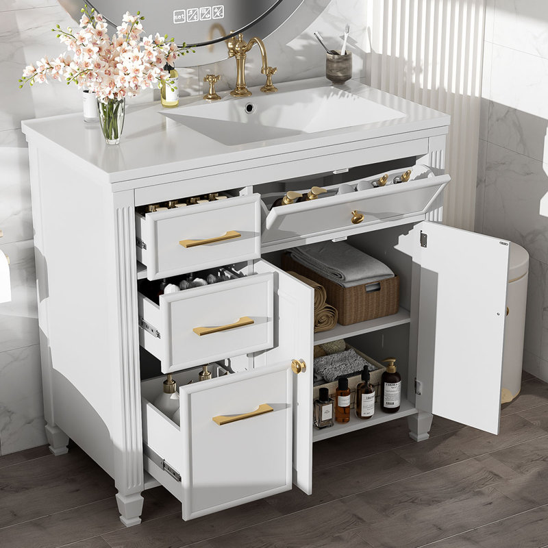 Single Bathroom Vanity with Top, White