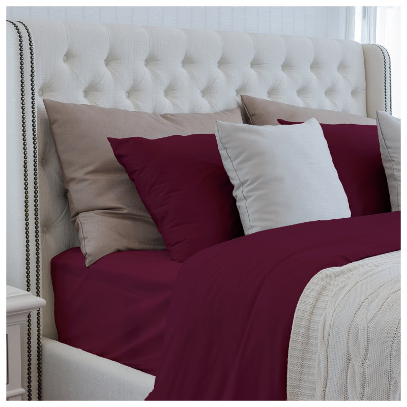 Luxuriously Soft 100% Viscose Derived from Bamboo 5-Piece Sheet Set, Oeko-TEX Certified, Split King - Merlot, Red