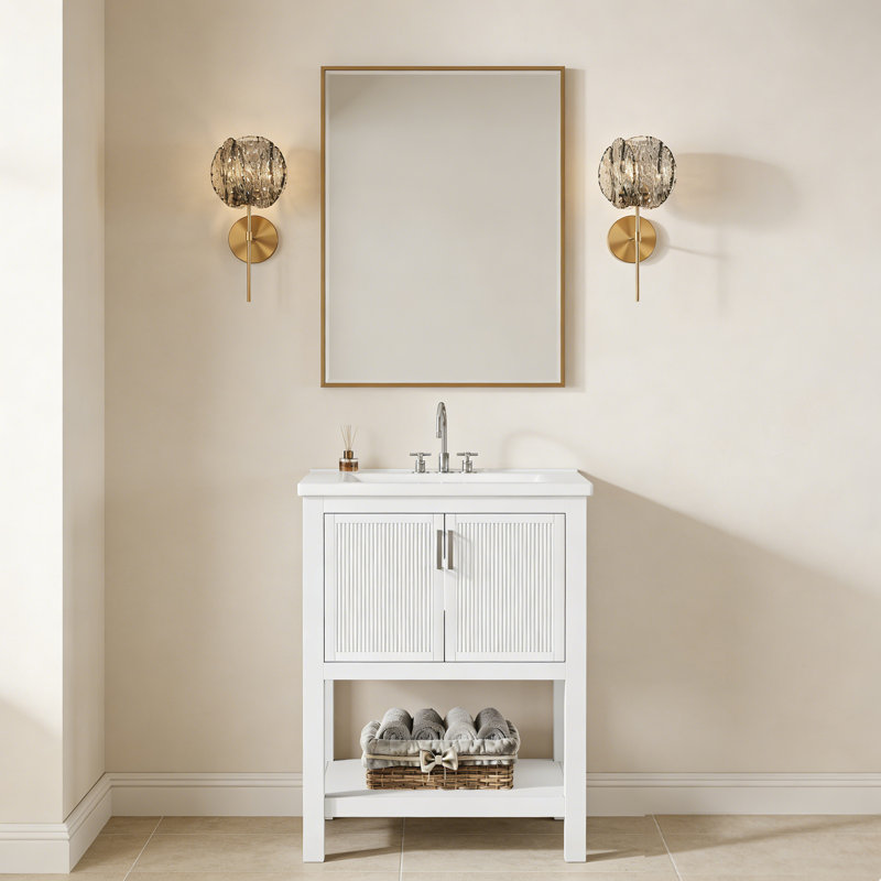 24-inch Bathroom Vanity And Iron Glass Mini 5.9"w Armed Sconce (two-piece Set)