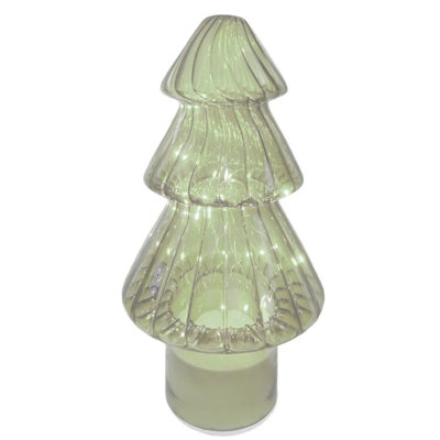 12" IVORY GLASS LIGHT-UP REVOLVING CHRISTMASS TREE