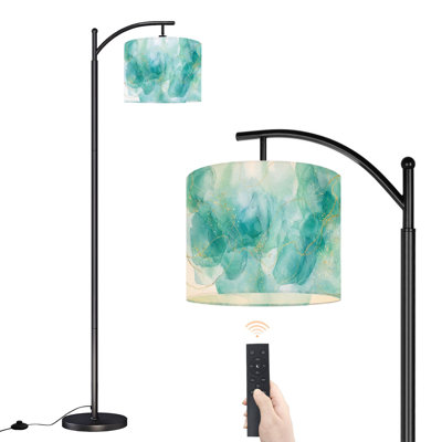 Lampe sur pied à arc avec abat-jour réglable Pastel cyan, menthe, aquarelle, marbre liquide, lignes blanches, brosse, lampe sur pied, 3 températures de couleur, intensité variable, grand mât avec interrupteur au pied pour la chambre à coucher