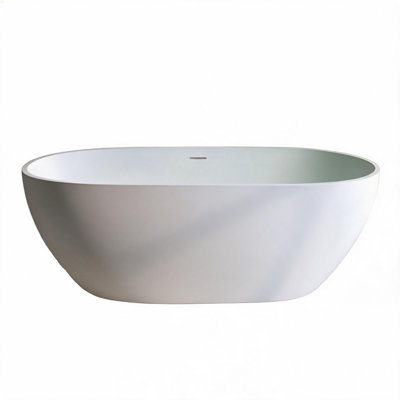 71 inch Matte White Solid Surface Freestanding Soaking Bathtub with Overflow and Pop-up Drain