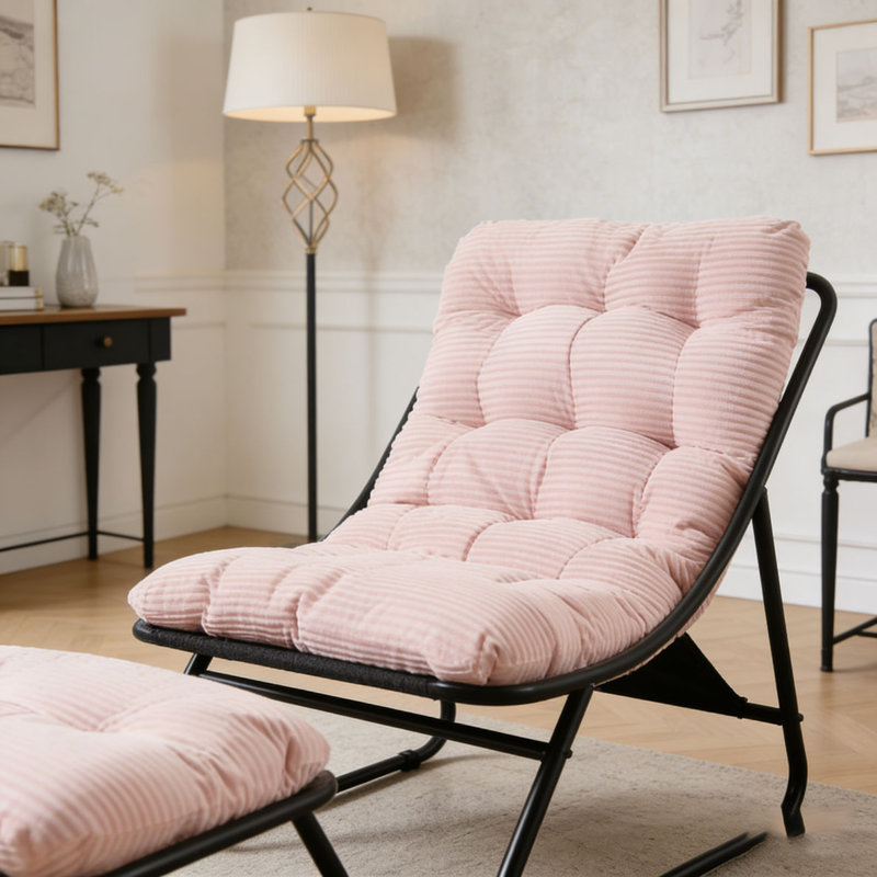 Chaise longue d'extérieur avec repose-pieds pour patio, Rose