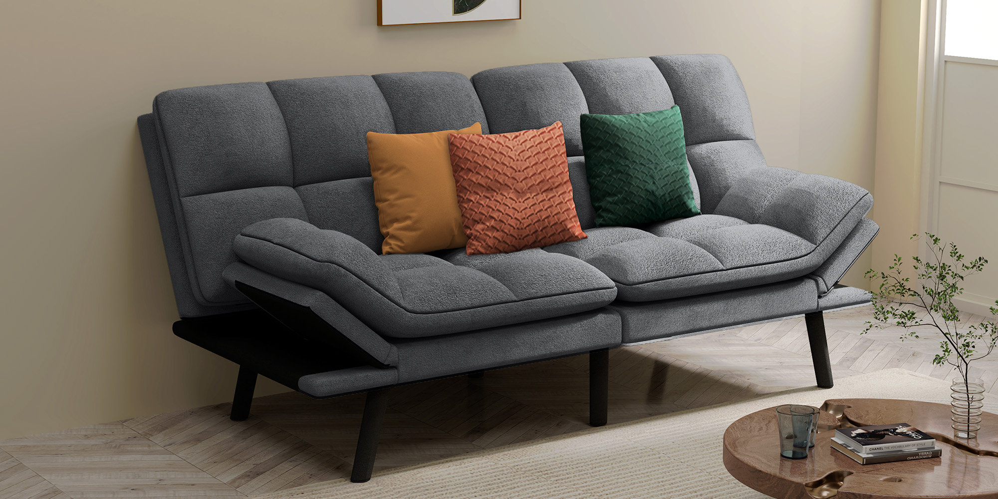 George Oliver Adjustable Futon Sofa Bed with Cat-Scratch-Proof Fabric ...