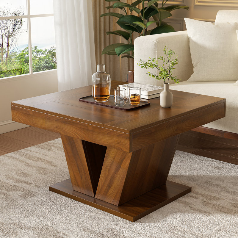 Table basse 31,5 po carrée rustique avec grain de bois naturel: un mélange parfait de style et de stabilité, Brun