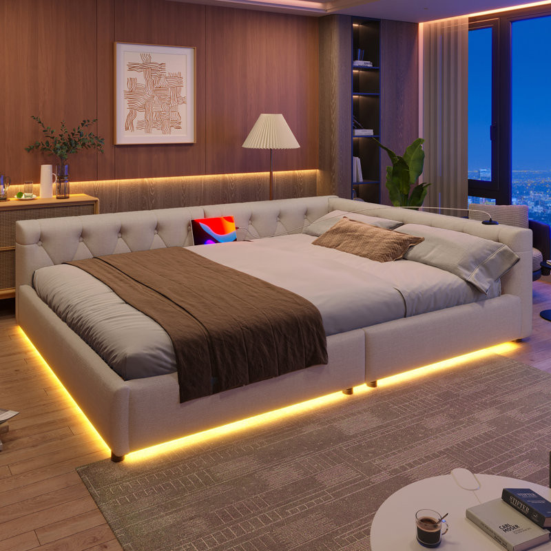 Bed, Beige, European Double (140 x 200 cm)