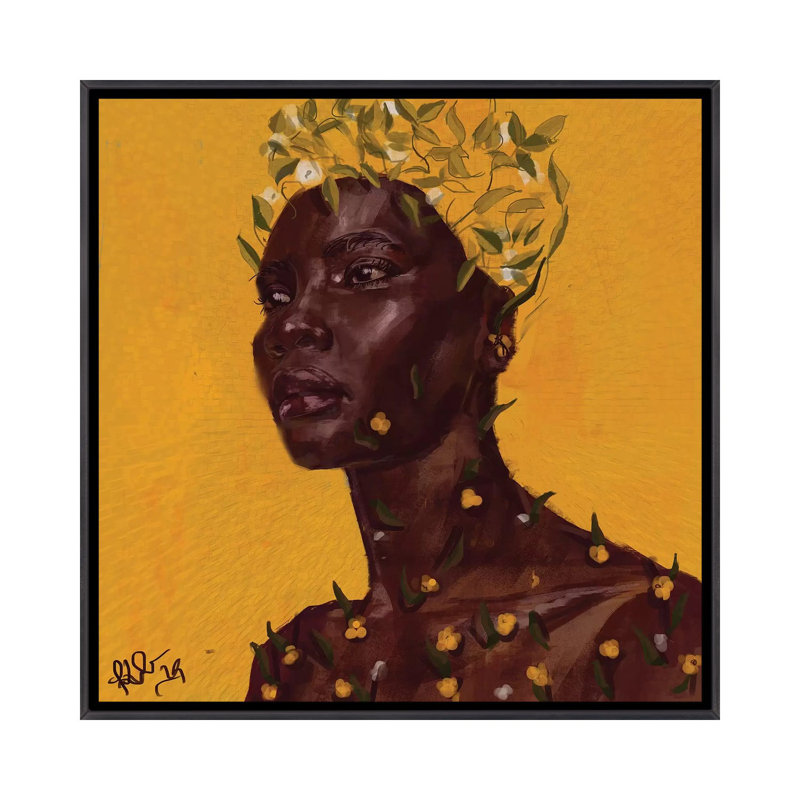 Sprout par Adekunle Adeleke-reproduction d’art, Pas de tapis, H 18 po x l 18 po x 1,5 po, Toile avec cadre noir patiné