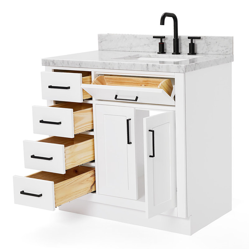 ARIEL HEPBURN 37 IN RIGHT OFFSET RECTANGULAR SINK VANITY 1,5 IN, Right, Rectangular, White