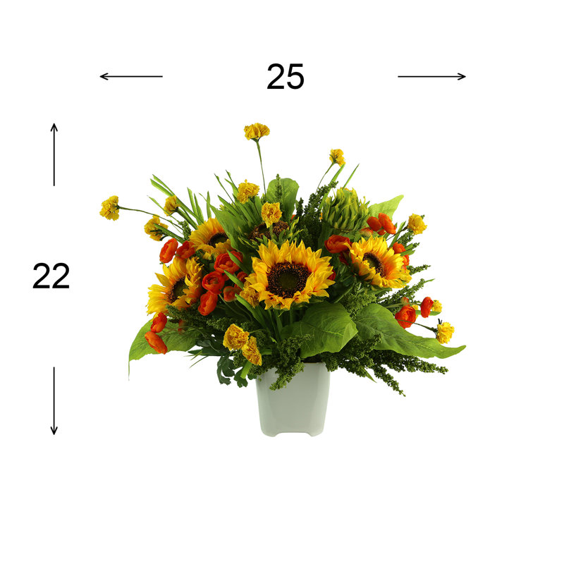 Sunflower and Ranunculus arrangement in Ceramic Vase