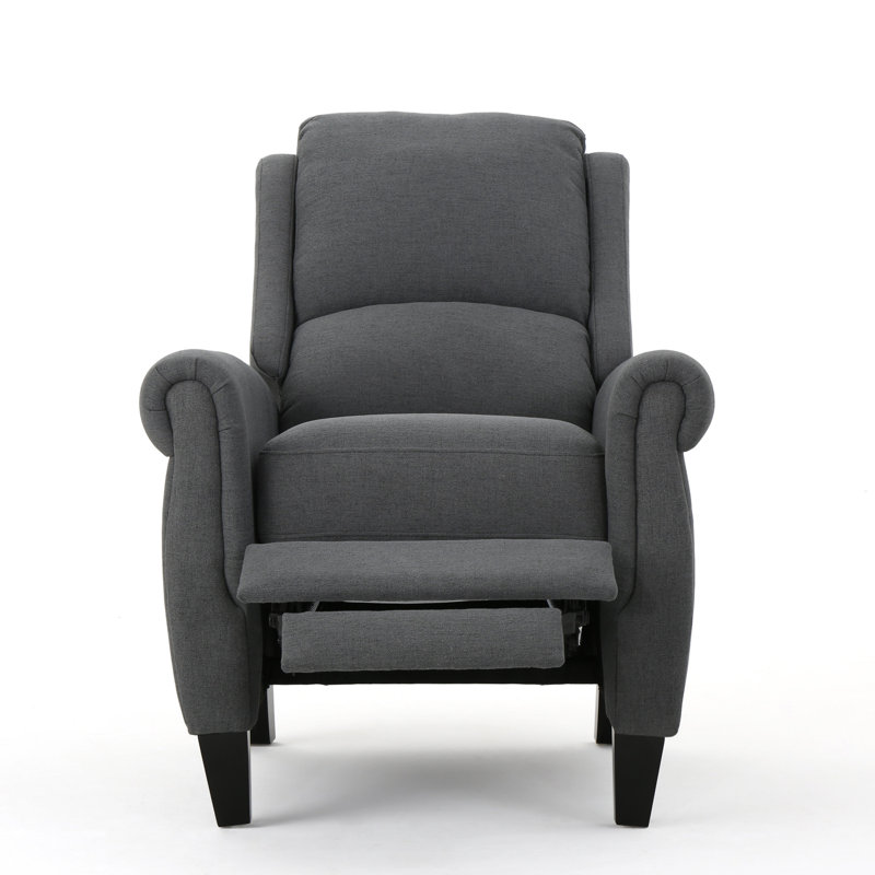 Charcoal Fabric Push Back Recliner - Modern Upholstered Living Room Recliner Chair with Rubber Wood Legs for Comfortable TV Watching