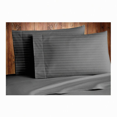 Luxury GOTS Cotton Sateen Pillowcase Set - Damask Stripes Smoke Grey - 2 PC Standard Bedding Collection