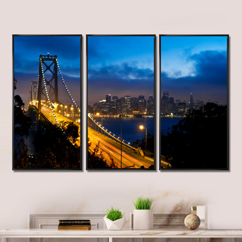 Bay Bridge San Francisco - Photographie de cadre flottant 3 pièces, H 32 po x l 48 po, Noir