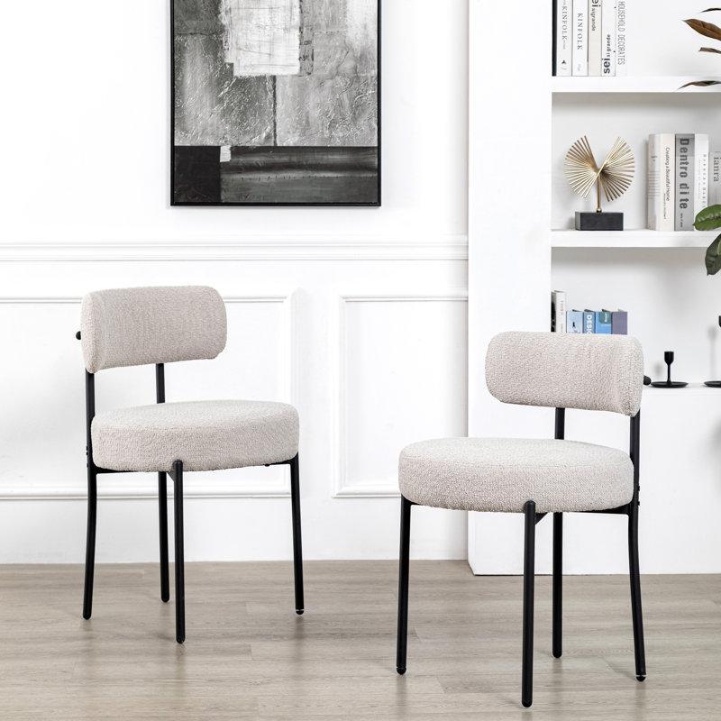 Sherpa Upholstered Metal Dining Chairs, Gray, 4