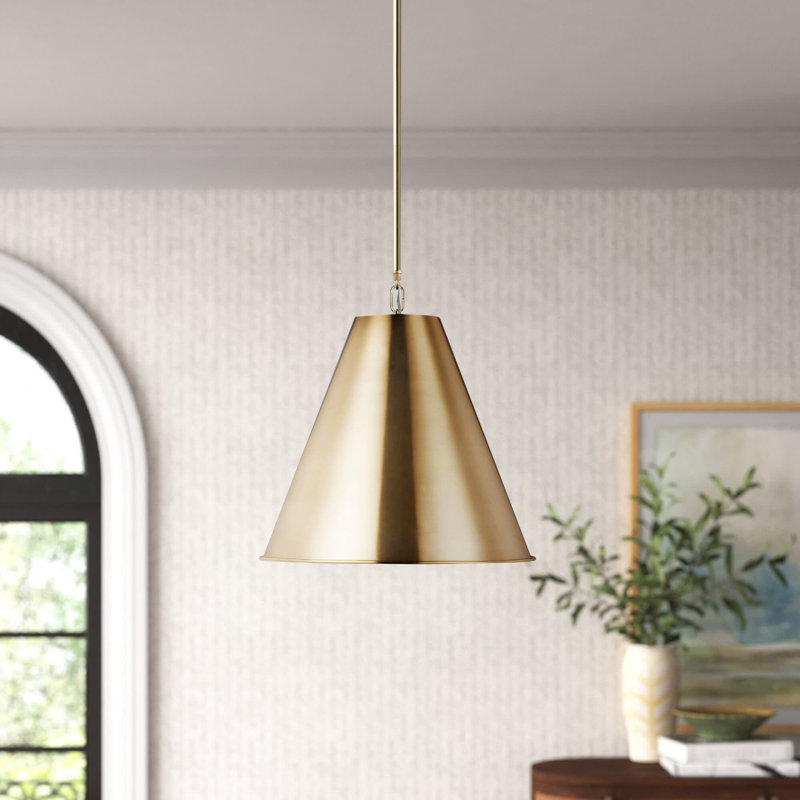 Camariae 1-Light Dimmable Steel Cone Pendant with Adjustable Height, Satin Brass, Satin Brass