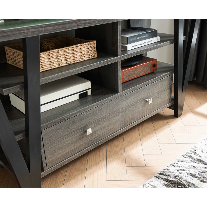 Tall Tv Stand In Grey And Black, 2 Drawers & Tier Shelves, 60 - 69 Inch Perplexing Cabinet With Shelf , For 60-69" Tvs