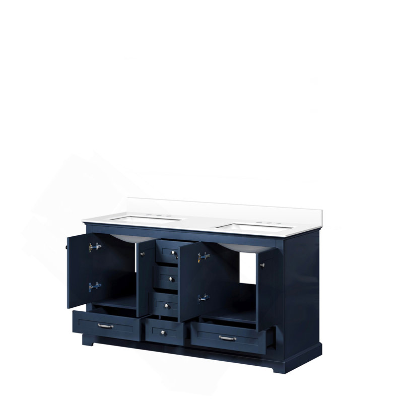 Meuble-lavabo double 60 po bleu marine X P 22 po D, avec plateau en quartz blanc, Marine