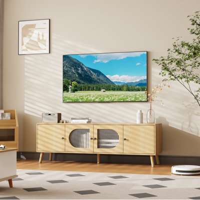 Meuble télé pour téléviseur de 65 po ou moins avec portes en verre ondulé