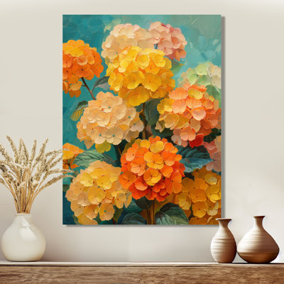 Hortensia orange et bleu qui fleurit en été II - décoration murale hortensia