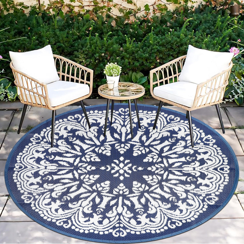 Round Outdoor Rugs for Patio 10Ft Waterproof Patio Rugs Clearance Plastic Lightweight RV Camping Mat Circle Outdoor Area Rug for Porch Camper Deck Beach Balcony Backyard