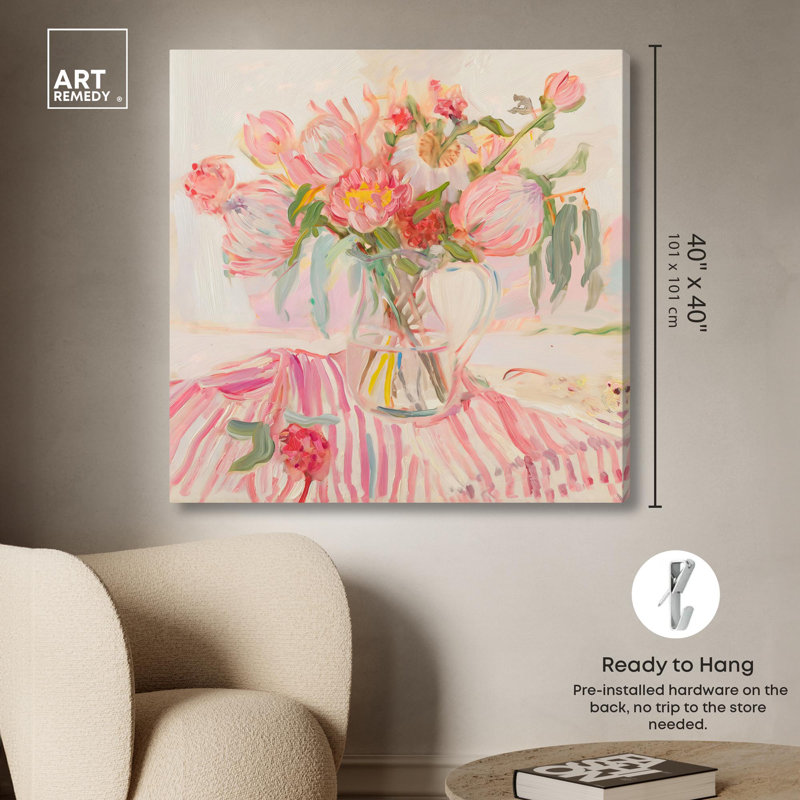 «Candy Stripe Bloom», art tendance par Art Remedy, H 40 po x l 40 po, Toile tendue