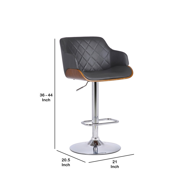 Tabouret de bar pivotant à hauteur réglable Jaxxon avec base en bois et similicuir, Chrome chrome, Gris