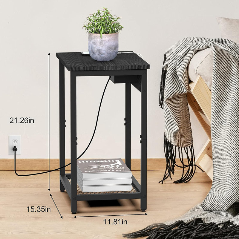 Wellfleet End Table and Built-In Outlets, Black, Black
