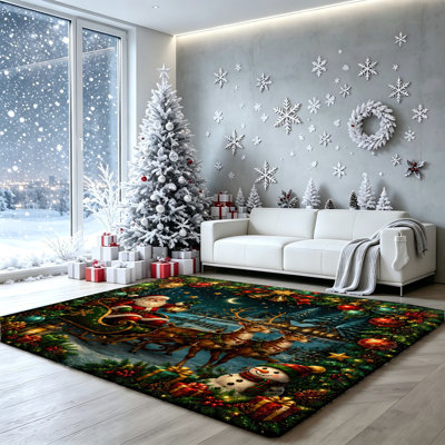 Tapis festif de Noël en forme de traîneau père Noël, décoration de plancher pour salon, chambre à coucher, décoration de maison de vacances, décoration d'intérieur festive